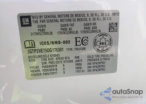 2013 GMC Sierra 1500 Sle из США, поврежденный, VIN 3GTP2VE79DG176381